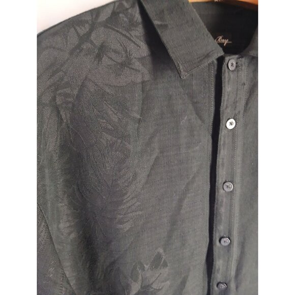 Milano Bay Black Jacquard Palm Island Hawaiian Button Up Shirt Size XXL Rayon - Picture 4 of 12
